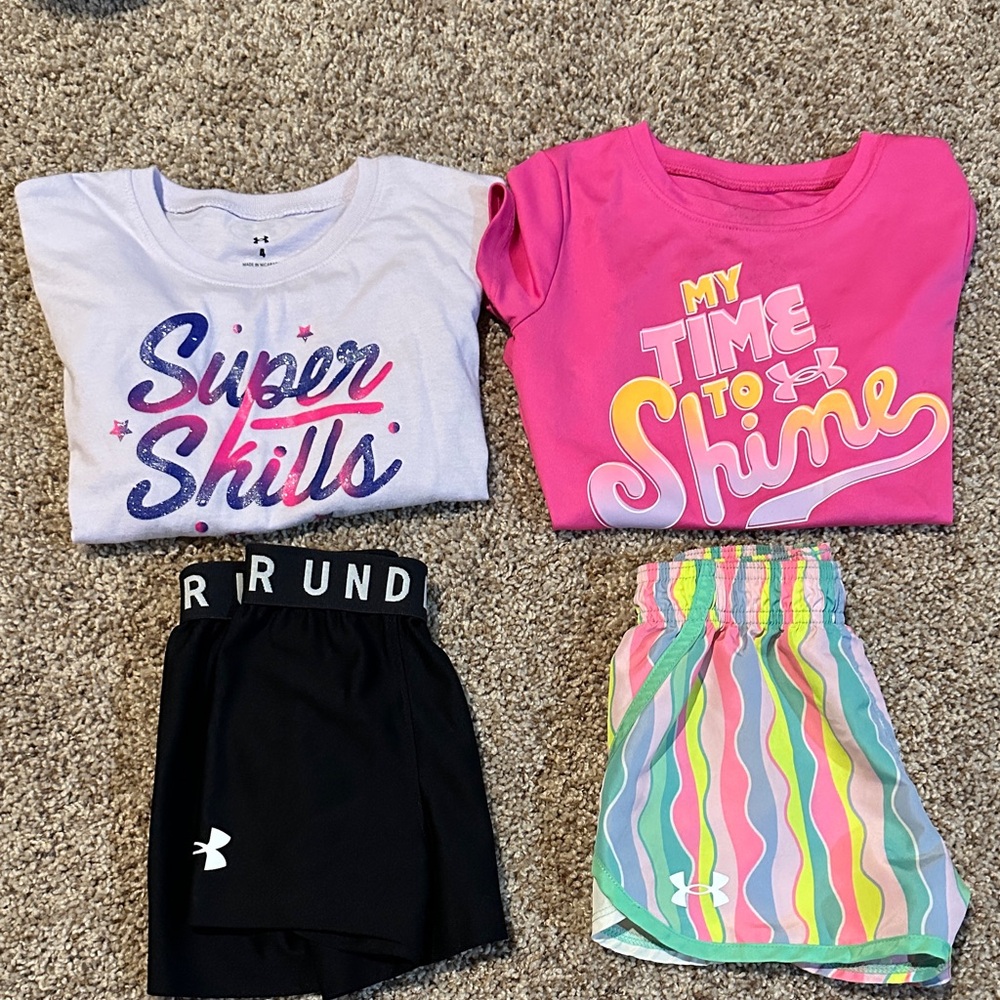 Under Armour Kids' Graphic Tees and Shorts Set - White, Pink, Black, Multicolor
